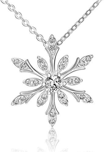 ELEGANZIA Snowflake Necklace for Women Sterling Silver Cubic Zirconia Snowflake Pendant with Adjustable 18-20 inch Chain, Christmas Jewelry for Teen Girls Mom Girlfriend