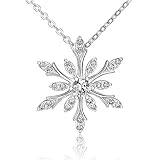 ELEGANZIA Snowflake Necklace for Women Sterling Silver Cubic Zirconia Snowflake Pendant with Adjusta