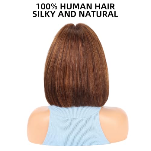 Image of 12 Inch Bob Lace Front Human Hair Wig for Women, 100% Real Human Hair Short Bob Wig with Pre-Plucked Natural Hairline, Soft Silky Straight Wigs, Natural Looking Wig