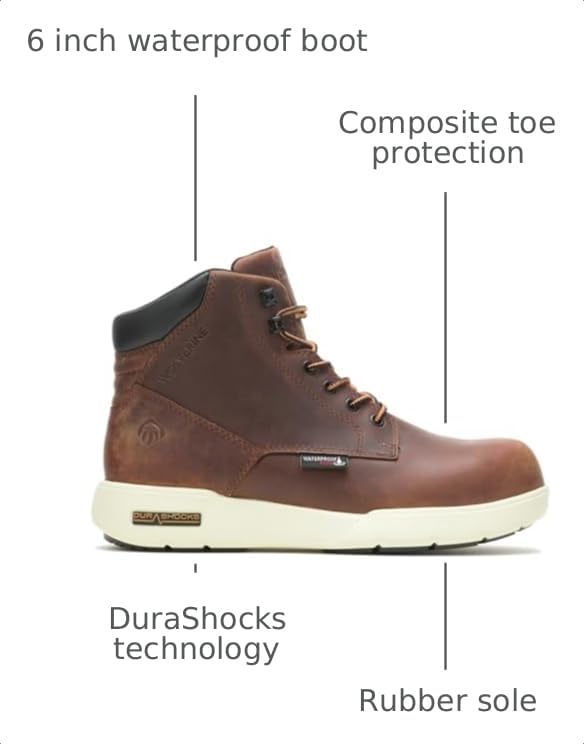 Image of WOLVERINE Men's Kickstart DuraShocks 6 inch Waterproof Composite Toe Construction Boot