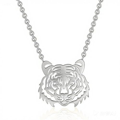 Gold Tiger Face Pendant Necklace, Stainless Steel Chain, Women's Fashion Jewelry