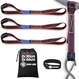 RUNAFLAMA - Sangles d'Arrimage Moto Remorque - Petite Sangle Moto pour Guidon, Cadre, Anneau Arrimage - Résistance 2400 kgf - Lot de 4 (2 x 30 cm + 2 x 45 cm) Noir avec Sac + Bande Auto-Agrippante