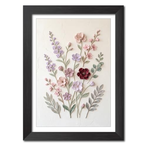 Image of TenorArts Floral Art 3D Clay Textured Digital Art Print Photo Frame, Modern Art Abstract Painting For Bedroom Living Room Home and Cafe Decor | Minimal Drawing Black Framed Posters for Decoration (9x12 inches) [CL-F03]