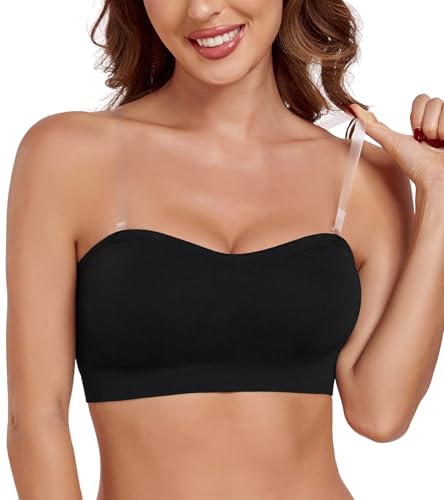 Image of Lemorosy Women's Wireless Bandeau Bra Multiway Bralette Seamless Non-Slip Silicone Comfortable Strapless Tube Top Bra