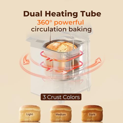 Rosewill 25-in-1 Automatic Bread Maker Machine with 3 Loaf Size up to 2 Lb, 700W High Power Dual Heater Bread Maker with BPA-free Nonstick Coating Pan, Max 15 Hours Delay Timer, Low Noise - Silver image 6