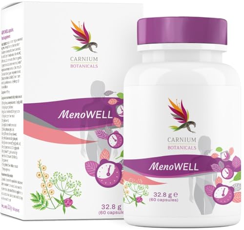Carnium Botanicals MenoWELL – Suplemento menopausia – Cápsulas con sauzgatillo, trébol rojo, isoflavonas de soja y raíz de ñame – Complejo Meno Natural, 60 cápsulas