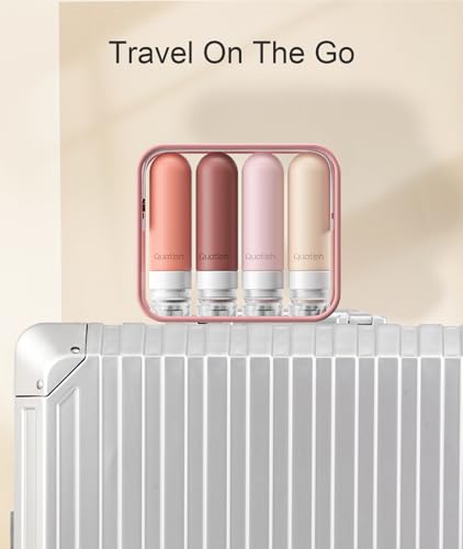 Image of Quatish Travel Bottles for Toiletries, Original Patented Leak Proof Travel Size Containers, 3 oz Tsa Approved Silicone Shampoo and Conditioner Bottles, 4 Pack, Red Rock