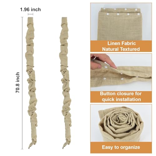 Cubierta para cable eléctric beige de tela de lino, 1 paquete de 70.8 pulgadas con cierre de botón miniatura 7