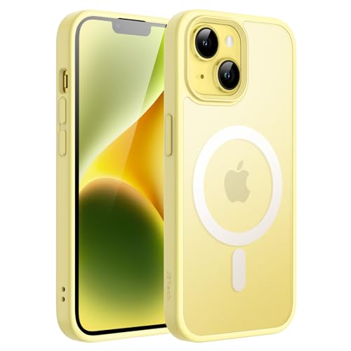 JETech Cover Magnetica per iPhone 14 6,1 Pollici Compatibile con MagSafe, Custodia Traslucida Opaca Posteriore Sottile Antiurto (Giallo)
