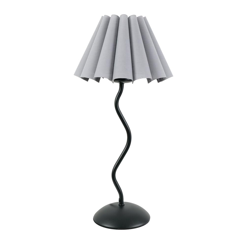 ValueLights Black Metal Table Lamp with Scallop Tapered Shade - Grey