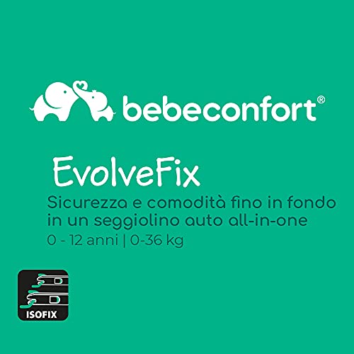 Bebeconfort EvolveFix Seggiolino auto 0-36 kg isofix girevole a 360°, Gruppo 0/1/2/3 dalla nascita a 12 anni, Reclinabile ed Evolutivo, Grigio (Night Grey)