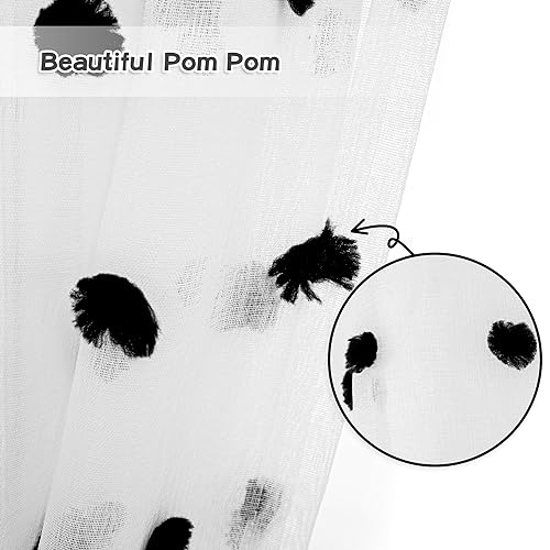 Image of MYSKY HOME Black Pom Pom Sheer Curtains for Sliding Door 95 Inches 2 Pieces | Halloween Curtain Panels, for Bedroom Living Room Dining Room, Rod Pocket, Light Filtering, Semi Window Drapes, 50 inch x 95 inch