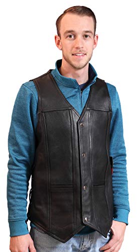 Classyak Chaleco de piel auténtica con cordones laterales para moto, para hombre Cover