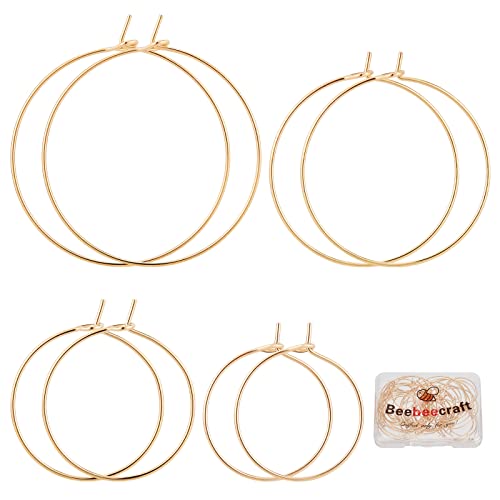 Beebeecraft 40Pcs 4 Size Wine Glass Charm Rings 18K Gold Plated Geometric Earring Beading Hoops for DIY Earring Making(23/29/34/37mm)