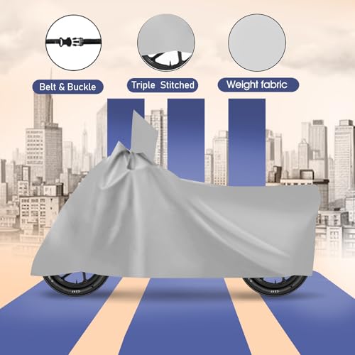 Image of Auto Hub Bike Cover Compatible with Shine SP 125 with Mirror Pocket, Dustproof, Heat Resistant, Triple Stitched, CB Shine SP Bike Cover- Plain Silver