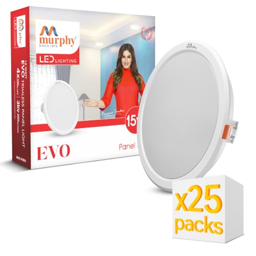 Image of Murphy EVO 15W Round LED Panel Light | 3000K Warm White| Recessed Ceiling Light | 1500 Lumens | 150mm Cutout | 4kV Surge Protection | BIS Approved |2-Year Warranty |Pack of 25
