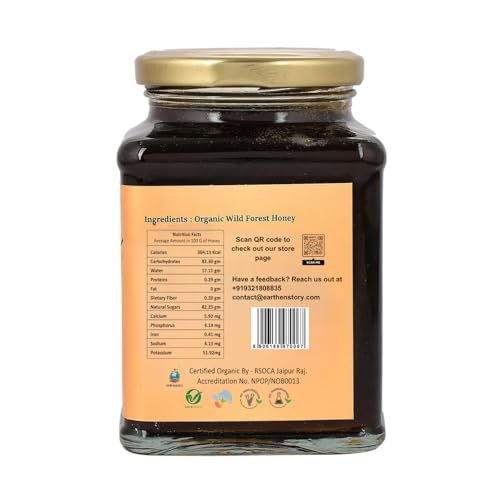 Image of Earthen Story Certified Organic Wild Forest Honey 500 g | NMR Tested & Lab Tested for 290+ Pesticides | Certified Organic (NPOP) & Traceable with Transaction Certificate | Raw Honey in Glass Jar