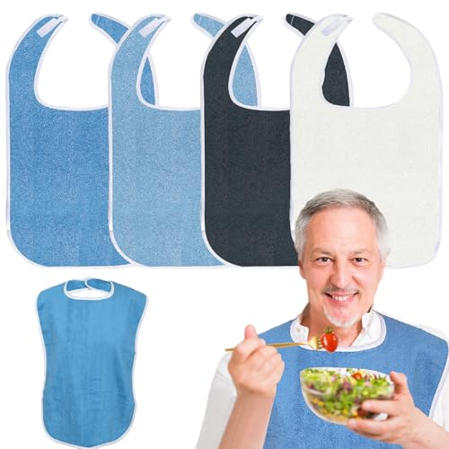 agctrler 4 Stück Lätzchen für Erwachsene Senioren - 75x45cm Waschbar Schlabberlatz mit Klettverschluss, Mehrweg Unisex Kleiderschutz für Ältere und Behinderte, Pflegeheim & Zuhause, Essen, & Reisen