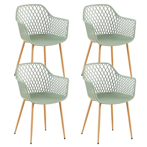 buybyroom Chaise de Jardin Exterieur, Lot de 4 Chaise Plastique avec Accoudoir et Pied en Métal, Fauteuil Jardin Exterieur pour Terrasse,Balcon,Salle a...