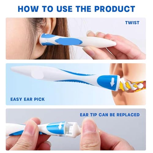 Ohrenschmalz Entferner,Q-grips Ohrenreiniger,Spirale Silikon Intelligentes Ohrenschmalz Entferner,360 Grad Spirale Silikon Ear Cleaning mit 16 Abwaschbaren Ersatzköpfen,für Erwachsene,Kinder