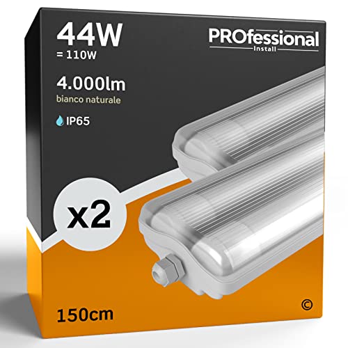 Eurocali 2x Plafoniera LED a 2 Tubi 150cm Impermeabile 44W (2x 22W) Trasparente IP65 4000 lumen - Forma: Tubolare - Luce Bianco Naturale 4000K- Fascio Luminoso 120°