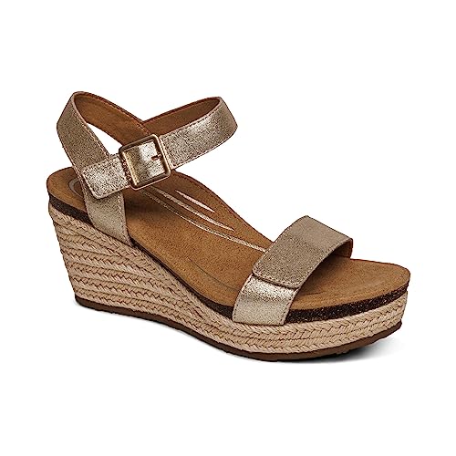 Aetrex Women's Sydney Orthopedic Quarter Ankle Strap Espadrille Wedge Sandals