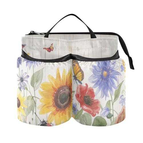 Image of Luggage Cup Holder for Suitcases Free Hands Suitcase Cup Holder Travel Luggage Drink Holder Portable Luggage Cup Caddy Bag Carrier with Handle Watercolor Cornflower Butterfly