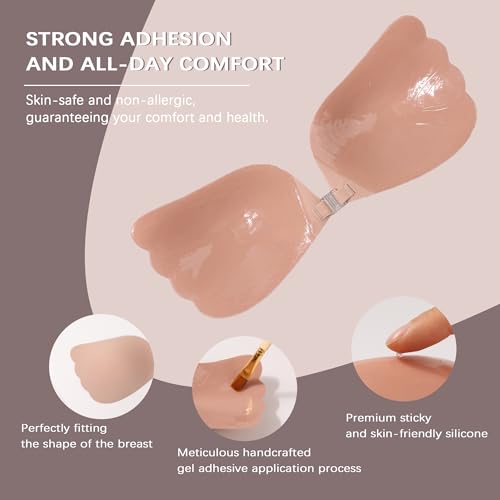 Lolaura Invisible Sticky Bra for Women Strapless Adhesive Bra, with 3inch Nipple Cover, for Backless Dresses4