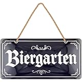 LANOLU retro Blechschild, Biergarten Schild mit Kordel, lustige Biergarten Deko für Garten Terrasse Laube, Vatertag Schild Geschenk für Maenner, geprägt gestanzt, 16x32 cm