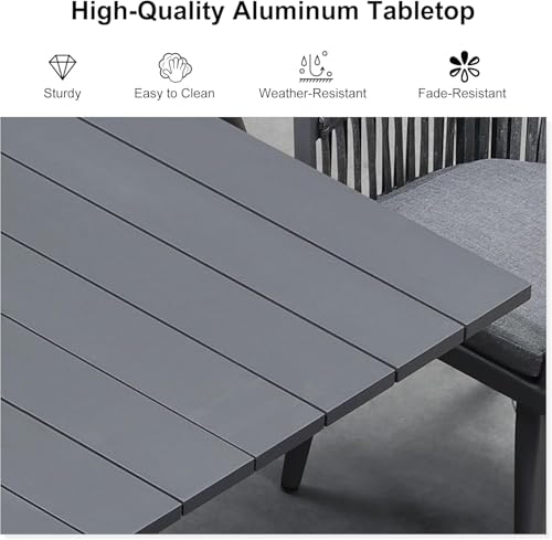 Image of PURPLE LEAF 7 Pieces Longer Outdoor Dining Set with Patio Aluminium Dining Table and Wicker Chairs Modern Furniture Cushions Sets for Backyard Indoor Decor Kitchen Gray