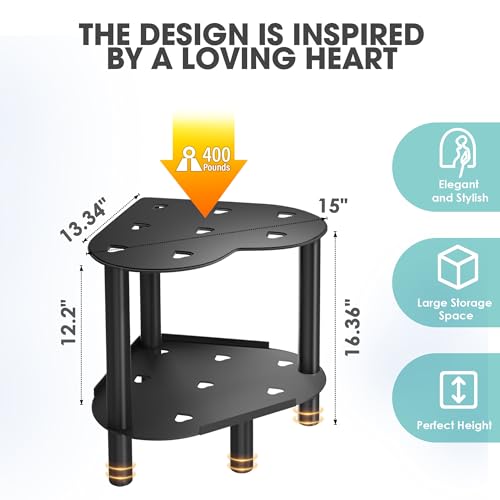 Image of Heart Shaped Shower Stool for Inside Shower, Small Corner Shower Stool with Storage Tray, Bath Seat for Seniors Adults, Durable Metal Shower Chair for Shaving Legs, Black