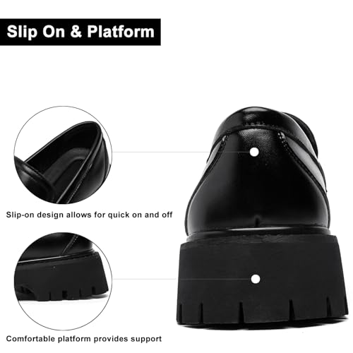 Mens Leather Platform Chunky Slip On Horsebit Loafers Classic Round Toe Non-Slip Lug Sole Business Casual Work Dress Shoes for Formal Party Wedding Office4