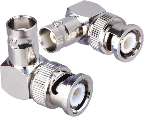 Image of MX BNC Male to BNC Female Right-Angle Adapter, 90-Degree Coax Connector - Pack of 4 - RF Coax Extension for CCTV, Video, Test Equipment & Antenna Systems