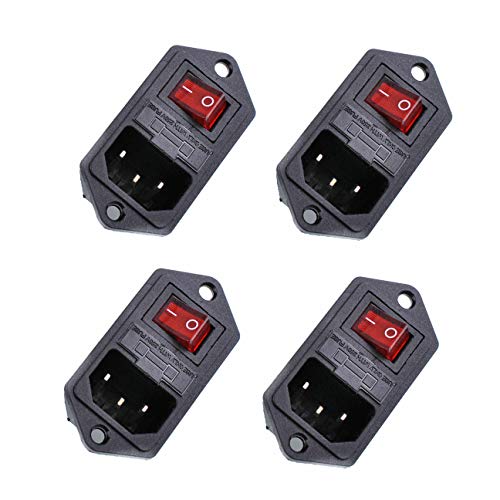 Oiyagai 4pcs IEC320 C14 Inlet Module Connector Fuse Switch Male Power Socket w Switch AC 250V 10A (Red)