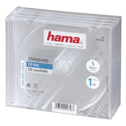Hama | 00044748   Caja para Guardar 1 CD, Pack de 5 Unidades, Resistentes, Color Transparente