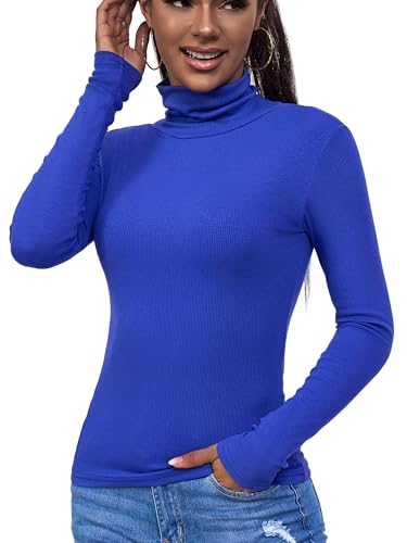 Blue Turtle Neck Tops for Women for Women Ribbed Basic...