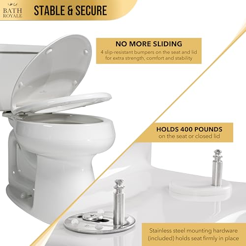 Image of Bath Royale Elongated Toilet Seat BR501-01 Quiet Close, Stain-Resistant and Easy to Keep Clean, Heavy Duty, Fits All Toilet Brands, Executive Series -Biscuit /Linen