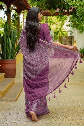 Image of MIRCHI FASHION Saree for Woman Cotton Blend Printed | Traditional Ethnic Sari for Ceremonial Use and Farewell with Blouse Piece