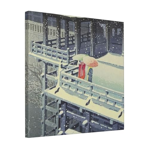 絵画 フレーム装飾画 川瀬巴水 春の雪清水寺 キャンバスアート アートパネル 壁画 壁掛け 絵 モダンアート 版画 壁飾り 世界の名画 ポスター 40x40cm