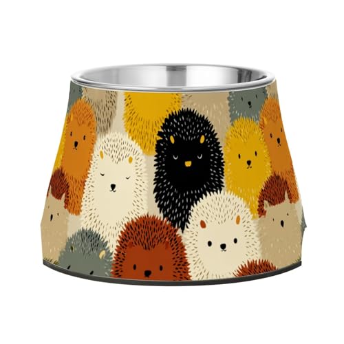 Wassernapf mit Cartoon-Igel, bunt, niedlich, erhöhter Haustiernapf, verbesserter Edelstahlnapf, Ständer für geliebte Haustiere