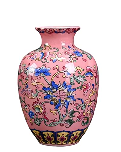 Piccolo vaso in ceramica per fiore fatto a mano elegante vintage cinese dipinto a mano in porcellana decorativa smaltata rosa vasi smaltati per ufficio decorazione della casa, E