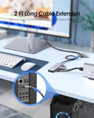 Image of LENTION 5 in 1 USB C Hub 10Gbps, 2ft Long Cable, 4 USB-C 3.2 Gen 2, 100W PD | Fast file transfer for creator & gamer, Stable Driver 3.0, Compatible with macOS, iOS /iPadOS, Windows & ChromeOS (CE31s)