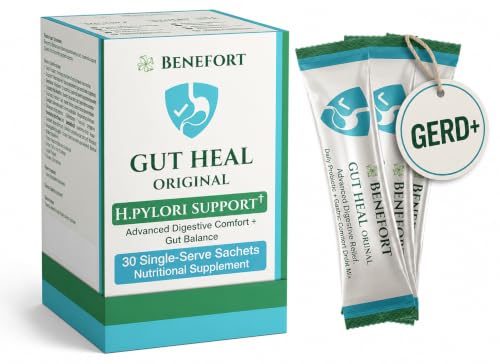 Image of Gut Heal - H Pylori Probiotic Powder with Pylopass & Gastro-AD, 60 Billion CFU L Reuteri Stomach Soothe Supplement, Bloating Gas Heartburn & Acid Relief, Daily Digestive Support, 30 Sachets