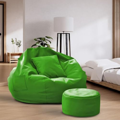 Image of IVIKA 3XL Bean Bag with Beans Filled | Gaming Chair | Premium Leatherette, Double Stitching | for Lounge & Bedroom | (3XL - Green)