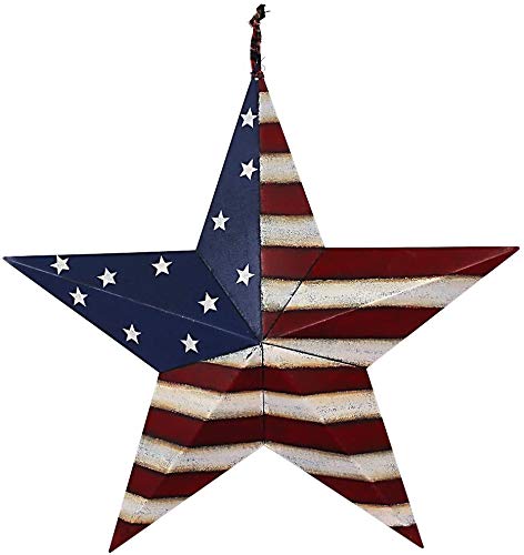 Grace HomeMetal Patriotic Old Glory Americana Flag Barn Star Wall Decor July of 4th Independence Day Memorial Day Hanging Decoration 12"-A