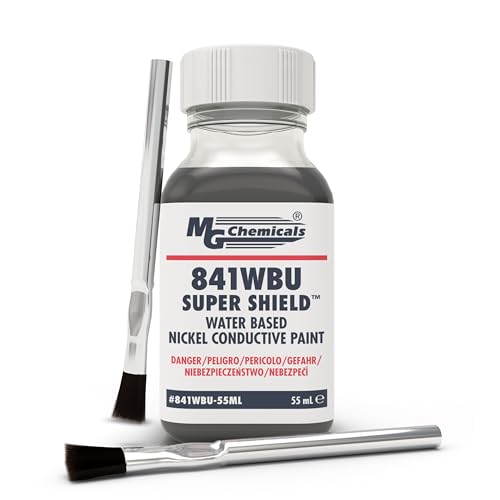 841WBU EMF Shielding Paint, Water Based WiFi Blocking Paint for Walls, Ceilings, Drywall and Guitars, 1-Part Low VOC Conductive Coating with Nickel Flake, Blocks EMF, RF and 5G Radiation, 55 mL Bottle