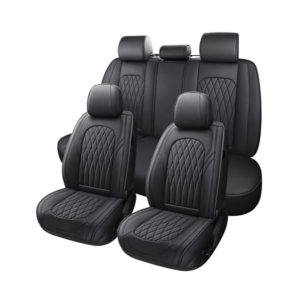 WELLDO Car Seat Covers Full Set, Leather Seat Covers for Cars, Car Seat Protector Waterproof, Non-Slip Car Interior Covers Full Set Universal Automotive Seat Covers for Most Cars SUVs, Black