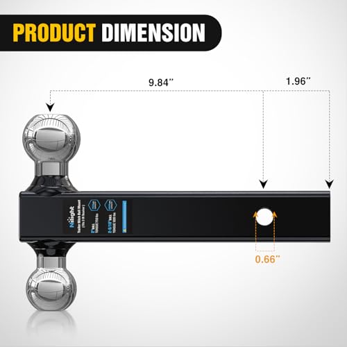 Image of Nilight Trailer Hitch Ball Mount, 2 Inch, 2-5 /16 Inch Balls, Fits 2 Inch Square Receiver, 10,000 lbs