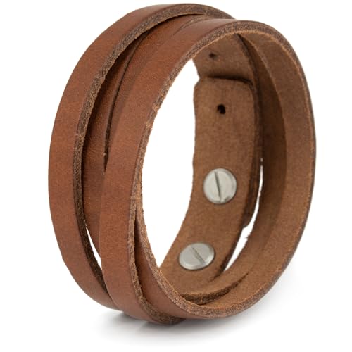 Simaru Bracelet en Véritable Cuir Italien, pour Homme – Bracelet Réglable Double -Tour avec Fermeture en Laiton – Cuir de Haute Qualité au Tannage...