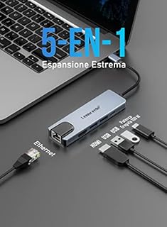 Lemorele Hub USB C Ethernet, 5-in-1 Alluminio Docking Station con HDMI 4K, 100M RJ45, USB-A 3.0/2.0, PD 100W, Multiporta Adattatore USB per Windows, Switch, iPad, iOS, Android, MacBook Air/Pro
